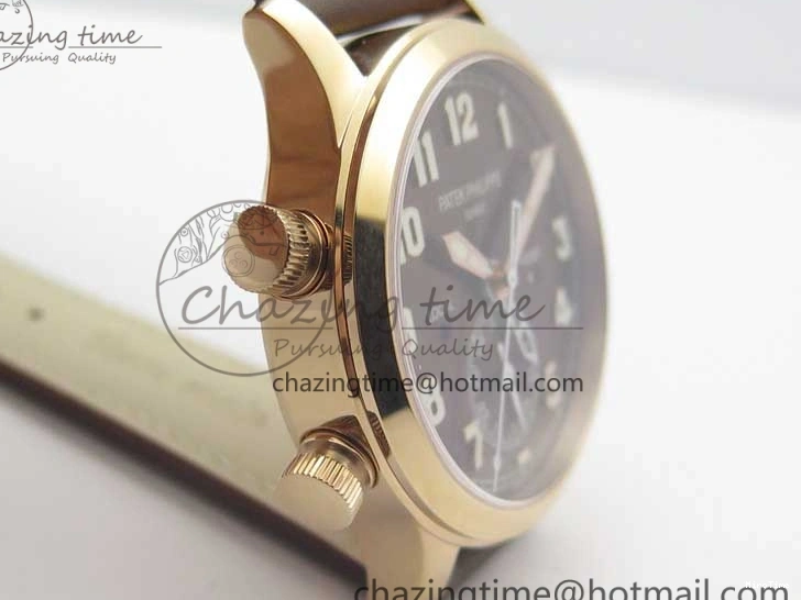 MIROTIME 0406 Calatrava 5524R Pilot Travel Time RG GRF Brown Dial on Brown Leather Strap MIYOTA TopPick 7155